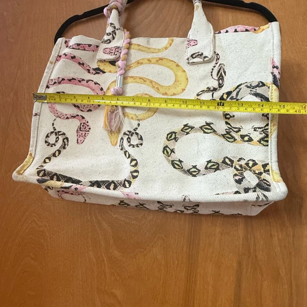 Vince Camuto Orla Color Coiled Snake Heavy Canvas Tote- Snake Design